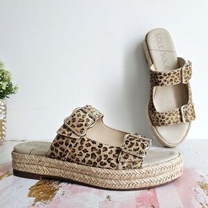 NWT Sole Society Vanyah Cow Hair Upper Leopard Print Women's Sandals Size 9M